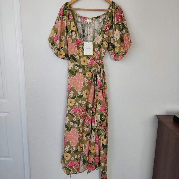 bohme Dresses & Skirts - Bohme‎ Floral Puff Sleeve Wrap Dress Size Medium NWT